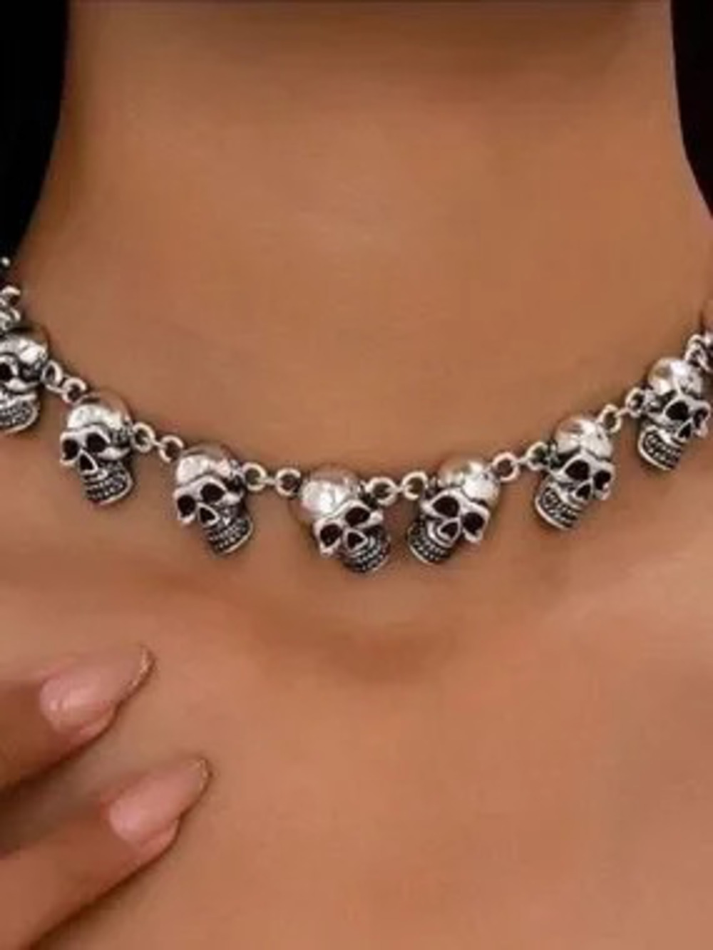 Silver Skull Charm Choker Necklace